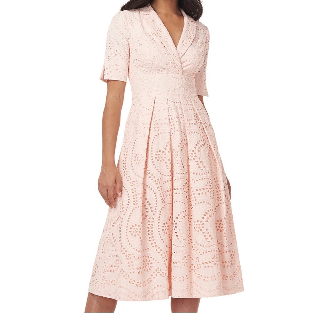 Kay Uger‎ New York Pink Valentina Eyelet Pocket Midi Dress Size 12